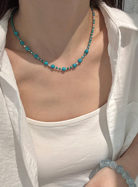 天然松石渐变S925银珠项链