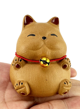 慈缘正堂宜兴紫砂铃铛猫摆件中式