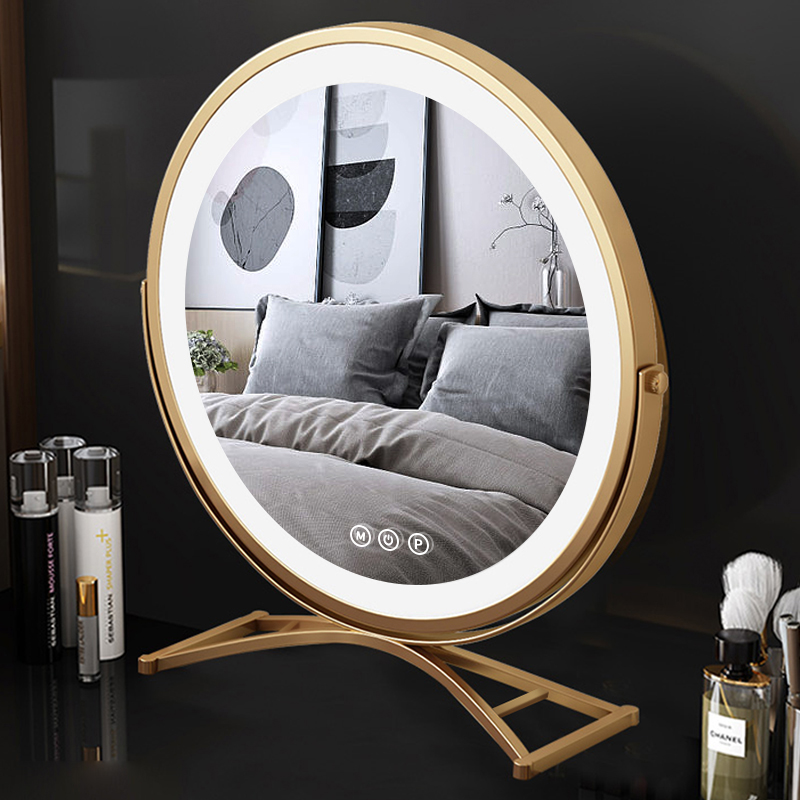 化妆镜带灯桌面大号台式led灯家用充电卧室简约ins风旋转网红镜子 - 图2