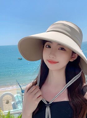 夏季新款户外防晒空顶帽冰丝防紫外线遮阳帽大帽檐韩版防晒帽子女