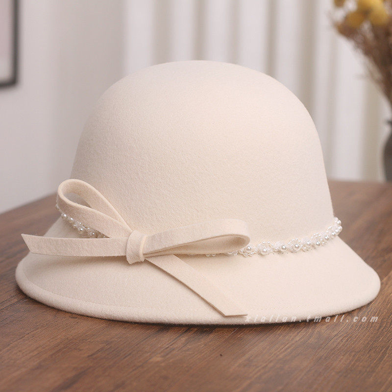 赫本风珍珠蝴蝶结羊毛呢渔夫帽女秋冬小香风气质盆帽优雅名媛礼帽,淘宝优惠券,粉丝福利购,淘宝优惠卷