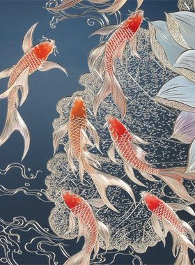 手工铜雕荷花九鱼招财旺运装饰画