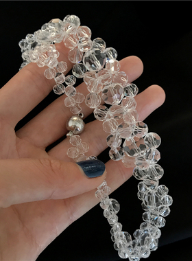 法式水晶串珠花朵短款韩版锁骨链