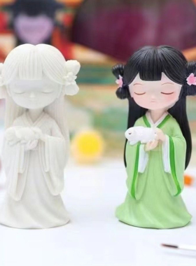 3D四大美人汉服石膏娃娃涂色白胚彩绘涂鸦diy手工儿童立体玩具