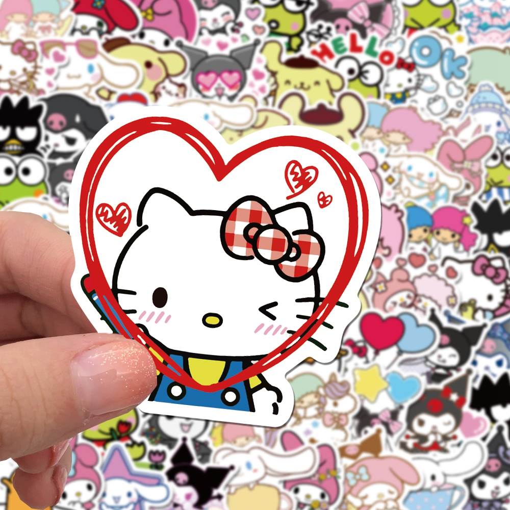 50/100pcs Mixed Cartoon Sanrio Stickers Cute Hello Kitty Cin-图0