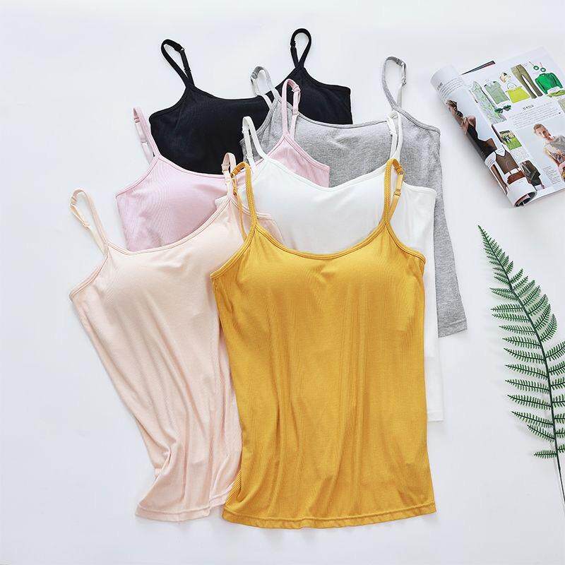 薄款女背心带胸垫吊带免穿文胸罩杯一体式无钢圈瑜伽打底内搭内衣