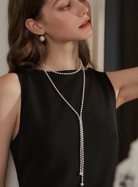 SHIWU法式珍珠长款毛衣链新款