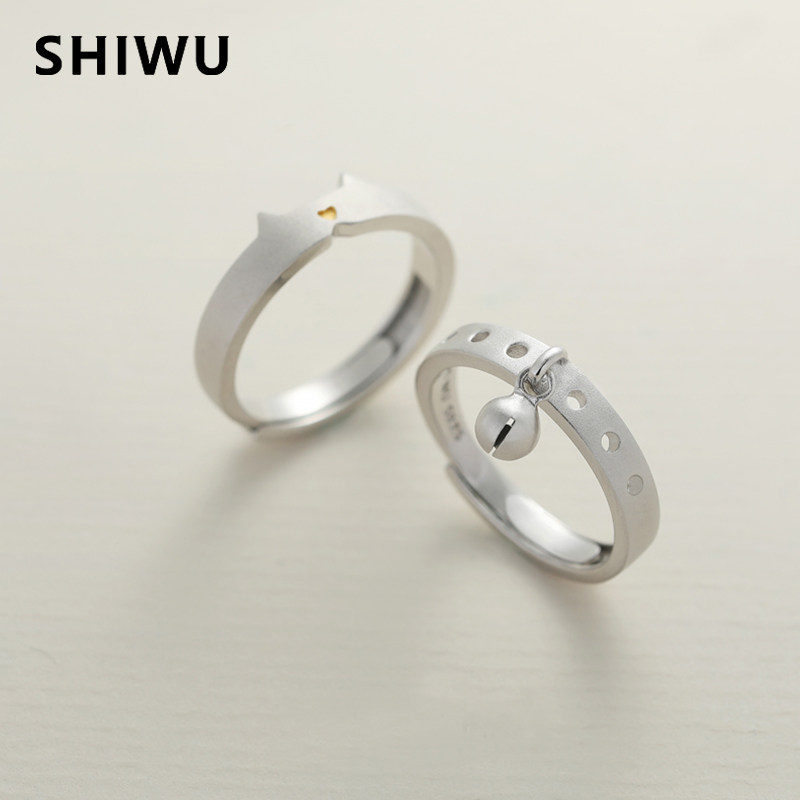 shiwu /喵星人铃铛耳朵纯银戒指 饰悟戒指/指环