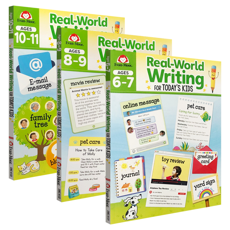 Evan-Moor Real World Writing Activities For Today's Kids Set.新生代系列现实世界写作 3册套装美国加州进口教辅一到六年级-图0