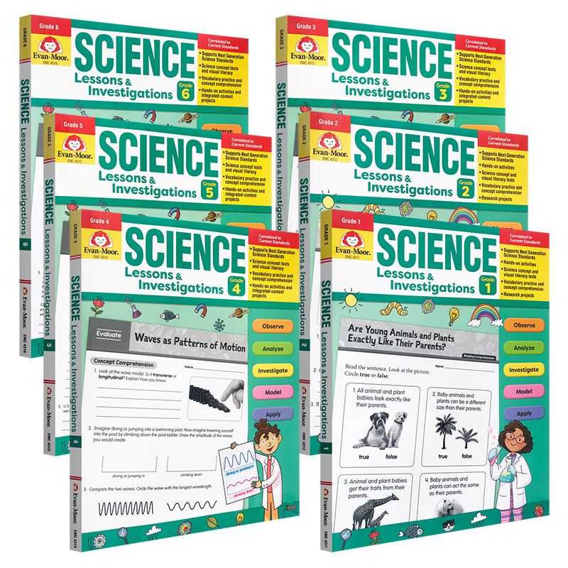 Evan-Moor Science Lessons And Investigations科学研究探索课美国加州教辅evanmoor一年级到六年级英文原版进口激发兴趣少儿英语 - 图0