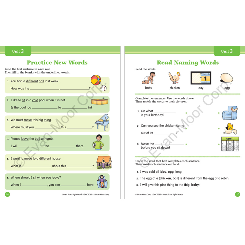 Evan-Moor Smart Start Sight Words Grade PreK-1聪慧启蒙系列高频词3册套装 美国教辅evanmoor发音少儿英语学习启蒙到幼儿园大班 - 图3