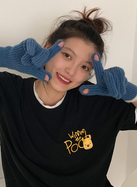 触屏玩手机针织手套女冬季学生