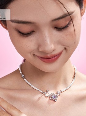 心心如意石镶石工艺珍珠项链