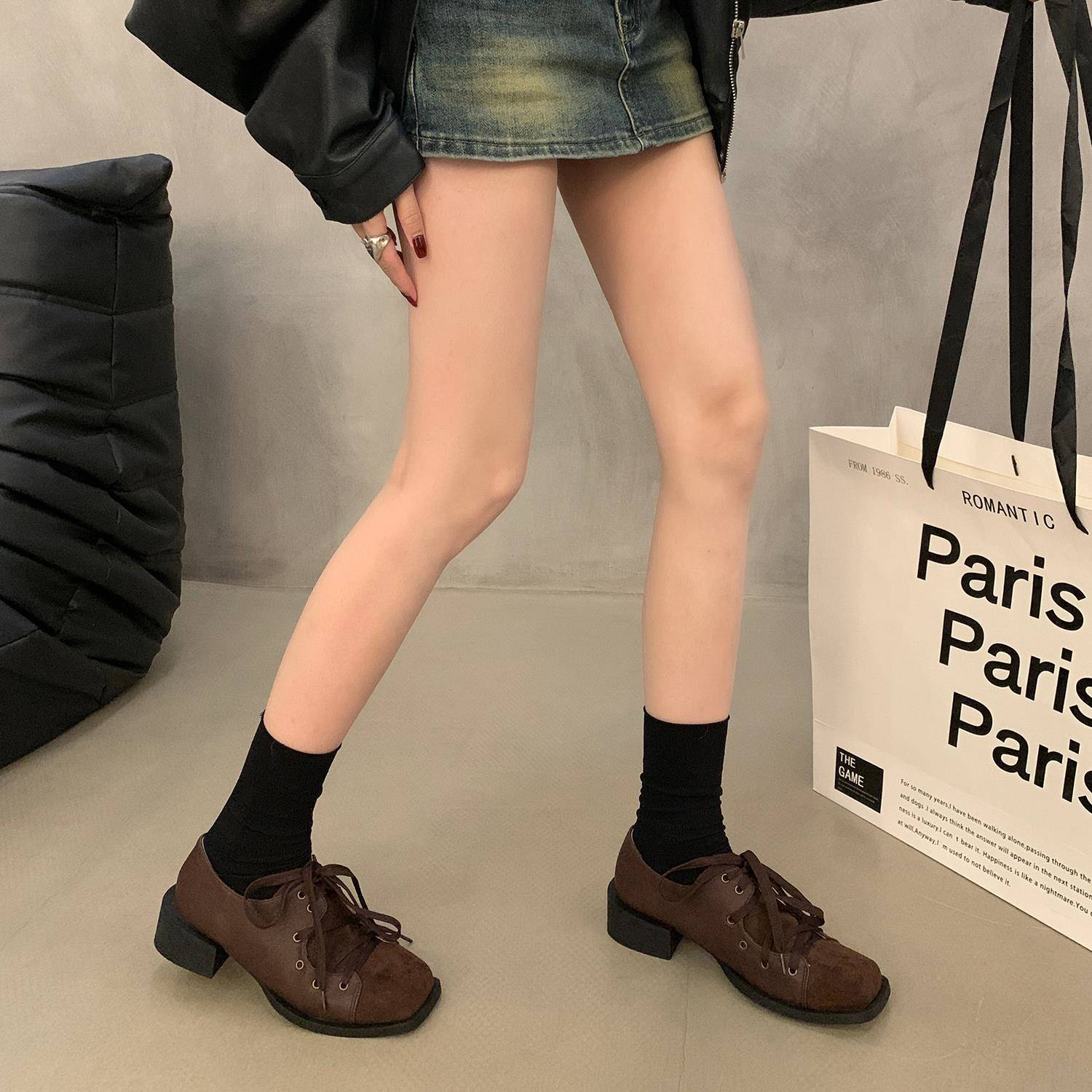 香港覆古厚底方头系带乐福鞋小皮鞋女鞋子2025年新款夏季百搭单鞋 - 图2