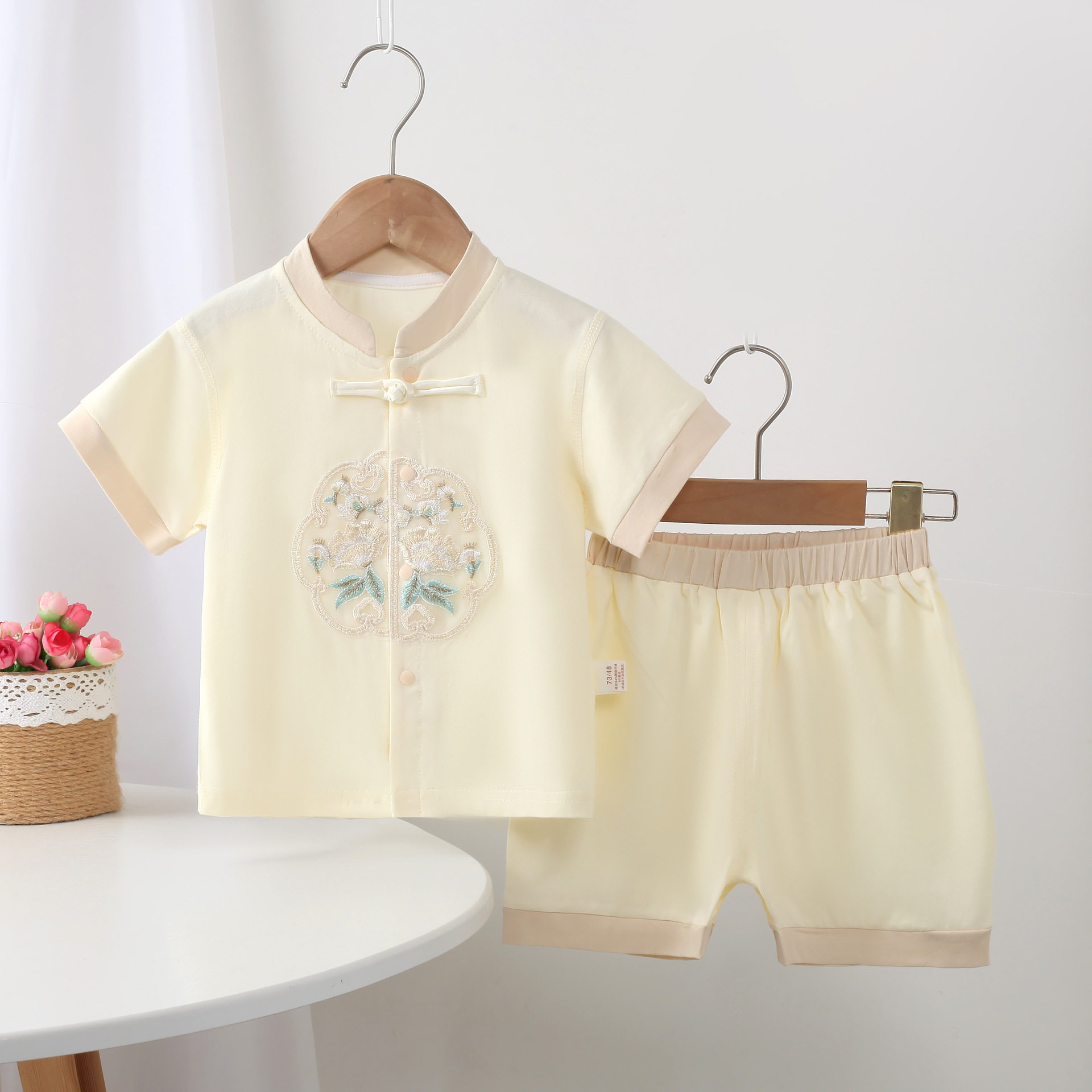 婴儿夏季分体套装纯棉无骨男女宝宝汉服儿童礼服新中式盘扣短袖衣,淘宝优惠券,粉丝福利购,淘宝优惠卷