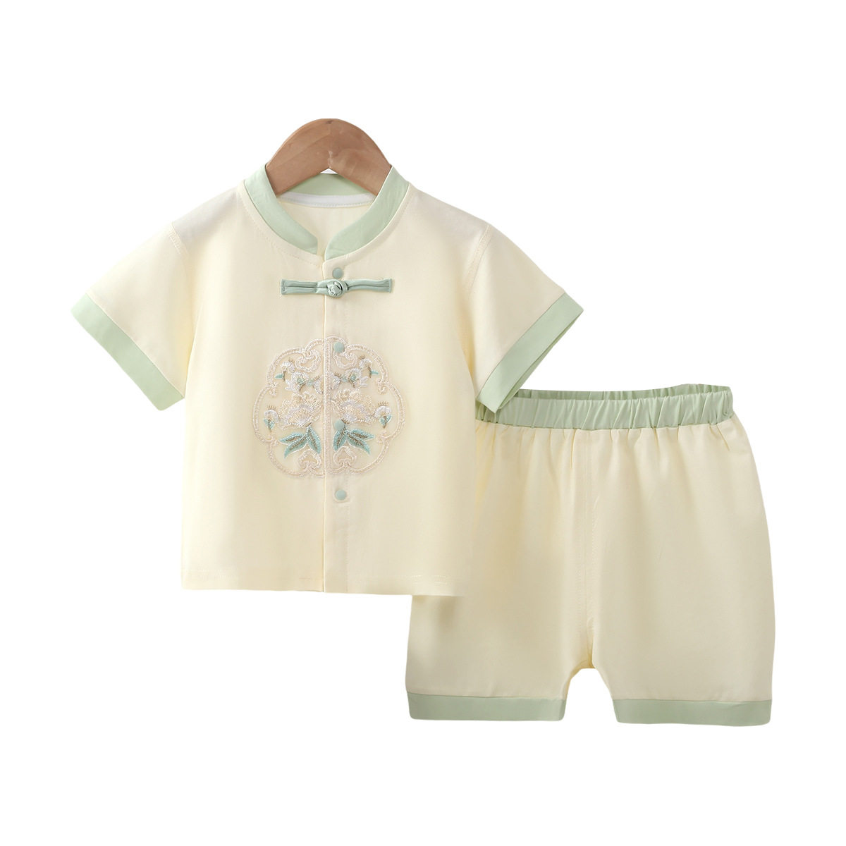 婴儿夏季分体套装纯棉无骨男女宝宝汉服儿童礼服新中式盘扣短袖衣,淘宝优惠券,粉丝福利购,淘宝优惠卷