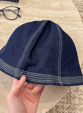 很贴合头型！日系藏蓝色牛仔盆帽