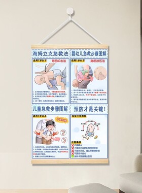 海姆立克急救法挂图家庭挂墙电表箱遮挡装饰画免打孔实木长条挂画