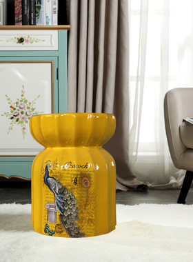 古筝中式风手绘陶瓷凳子软装孔雀