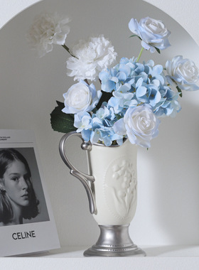 陶瓷花瓶中古高级感ins风高颜值家居摆件法式轻奢精致复古插花瓶