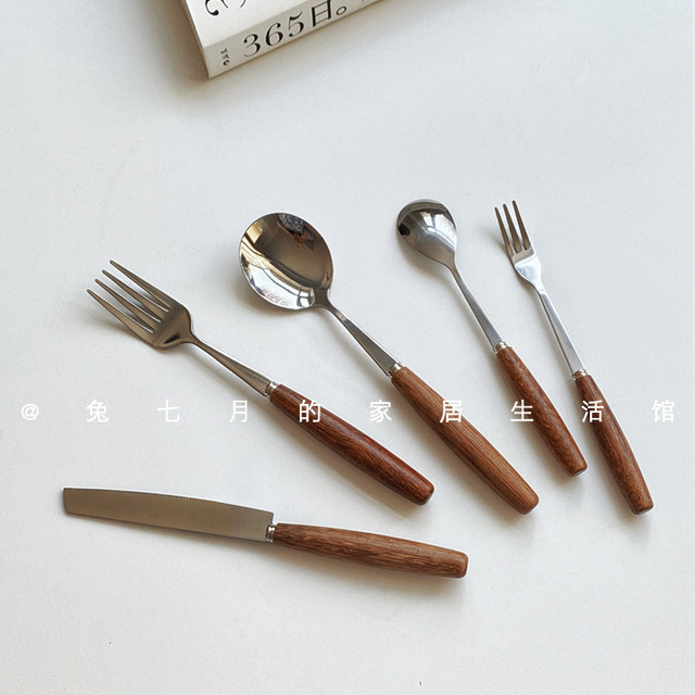 Simple chicken wenge wooden knife and fork spoon Western dining tableware
