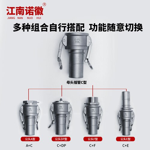 316L/304不锈钢水管快速接头一寸水管扳把式快装母头插管C型插管 - 图2