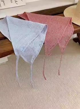法式头巾蓝色红格子三角包
