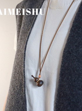 复古时尚轻奢新中式木质葫芦项链女简约百搭气质感长款毛衣链