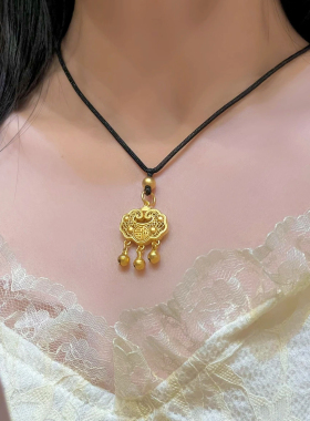 如意长命锁黑绳款项链