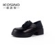 Baishinu genuine leather small leather shoes for women 2025 spring new thick mid-heel lace-up Oxford shoes casual deep-mouth single shoes