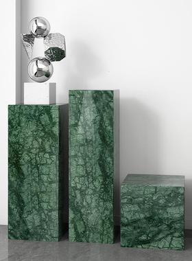 银白龙大理石雕塑底座定制售楼部展示台商场石墩客厅落地基座摆件