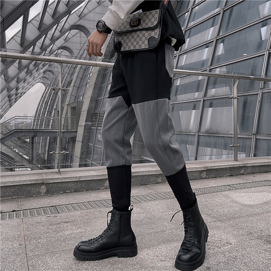 Pantalones harén para hombre con botas Martin, nuevos pantalones informales con mallas de otoño, pantalones finos y ajustados para hombre