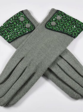 时尚手套冬季女士秋冬保暖修手分指手套纯色年轻女士款羊毛羊绒厚