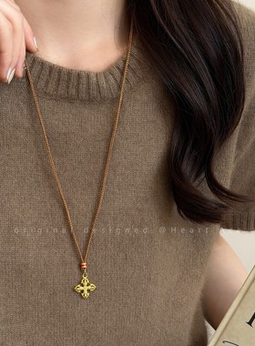 金色小马沙金编绳项链女秋冬长款高级感毛衣链小众独特本命年配饰