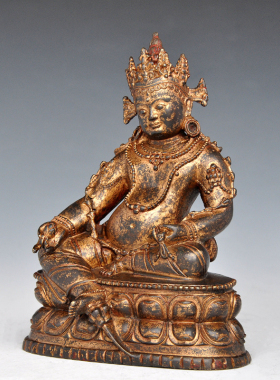 黄财神藏传铜佛纯铜家用拓金朱砂描绘密宗菩萨供奉工艺品摆件