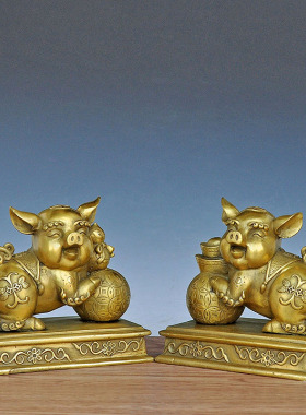 纯铜猪摆件一对生肖金猪吉祥物