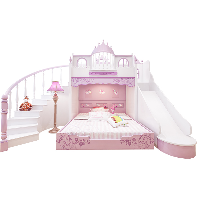 乐居贝贝创意实木上下滑梯双层公主床少女梦幻城堡床男孩女孩童床-图3