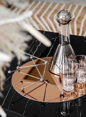 现代轻奢金属托盘酒具组合搭配创意摆件桌面餐厅酒柜水吧台样板间