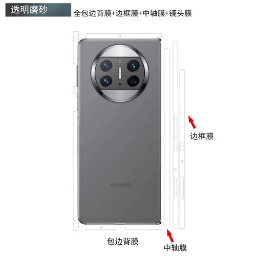 适用于华为matex7/x2/x3/x5/x6手机背膜全包边背贴个性简约纯色镜头侧边彩膜中轴铰链保护贴膜matex3边框贴纸 - 图2