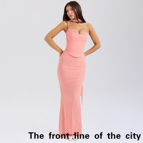 Satin suspender backless sexy nightclub dress修身包臀裙套装 - 图2