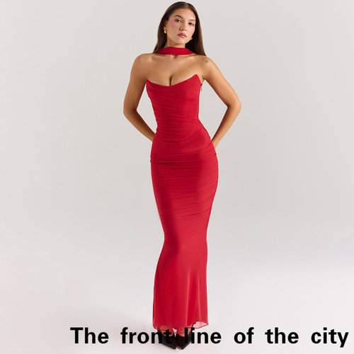 Satin suspender backless sexy nightclub dress修身包臀裙套装 - 图1
