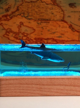 海洋树脂鲸鱼夜灯实木创意摆件工艺品生日礼物男生女友毕业季