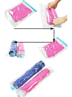 Manually Vacuum Compressed Bag Roll Up Seal Bags Travel Spac