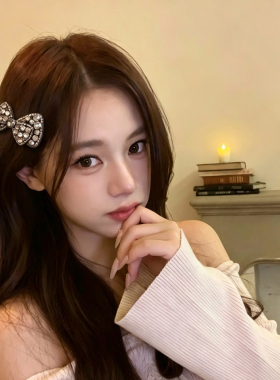 jin口捷克钻双层立体蝴蝶结发夹鸭嘴夹女高端压发侧边刘海夹发饰
