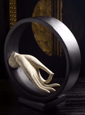 中式风禅意前台门厅佛手装饰品