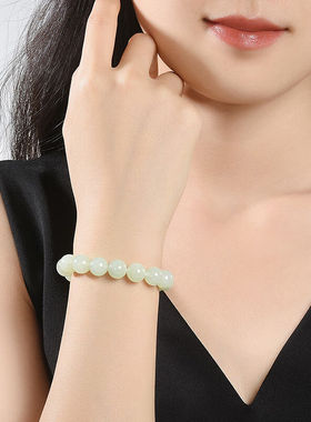 凤禧珠宝和田玉手链圆珠玉石手串男女款10mm生日新年礼物