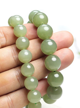 印象眸【新年礼物】和田玉手串晴水绿圆珠单圈手链情侣款礼物男女