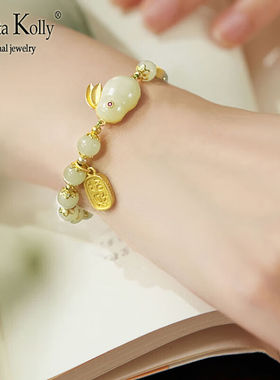 CANITAKOLLY财珏手链女生兔年本命年和田玉平安扣手串时尚饰品生