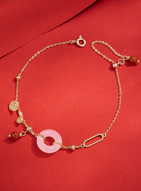 查克拉和田玉平安扣银手链女饰品七夕情人节礼物如意和田玉手链【