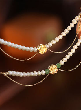 建禄淡水珍珠手链女生玉石和田玉手串女闺蜜饰品生日礼物送女友老